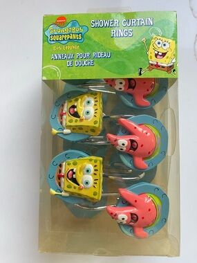 Vintage 2005 SpongeBob SquarePants Shower Curtain Hooks Rings Nickelodeon NWT